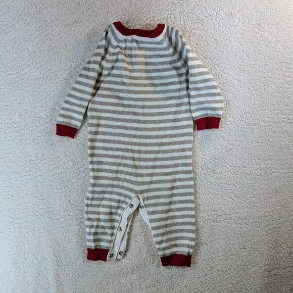 Cherokee Unisex Infant 9 Month Romper Gray & White Stripes with Red Neck & Cuffs - Picture 3 of 4